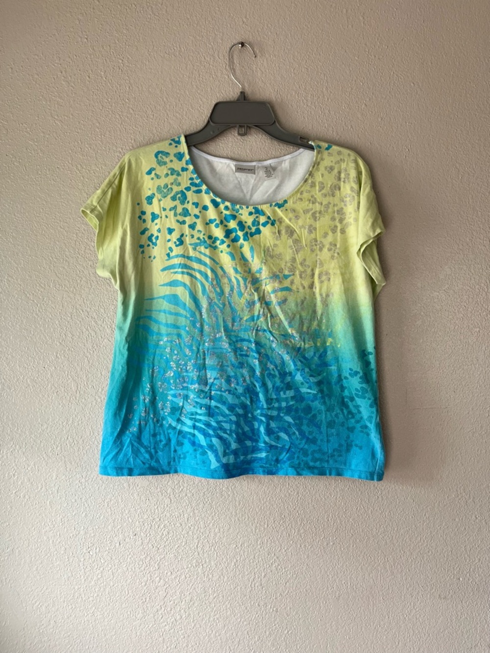 ZENERGY By Chico’s Women’s Ombre Blue-Green Printed Short Sleeve Top